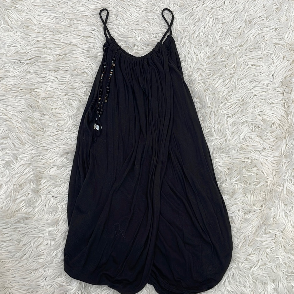Free People Black Split Front Back Top Beads Size XS